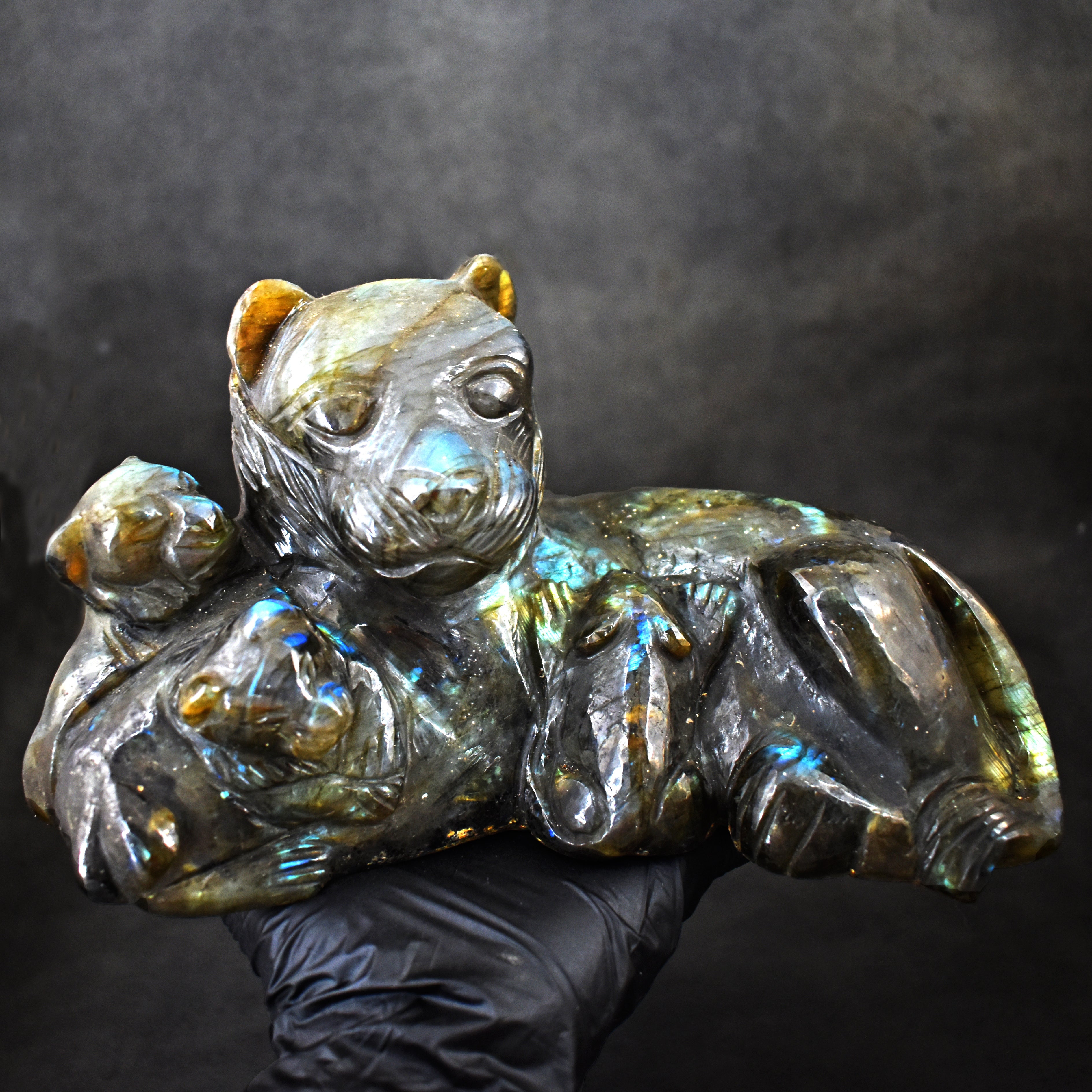 Stunning 10295.00 Cts Amazing Flash Labradorite Carved Doggy With Puppies 2026 Collection