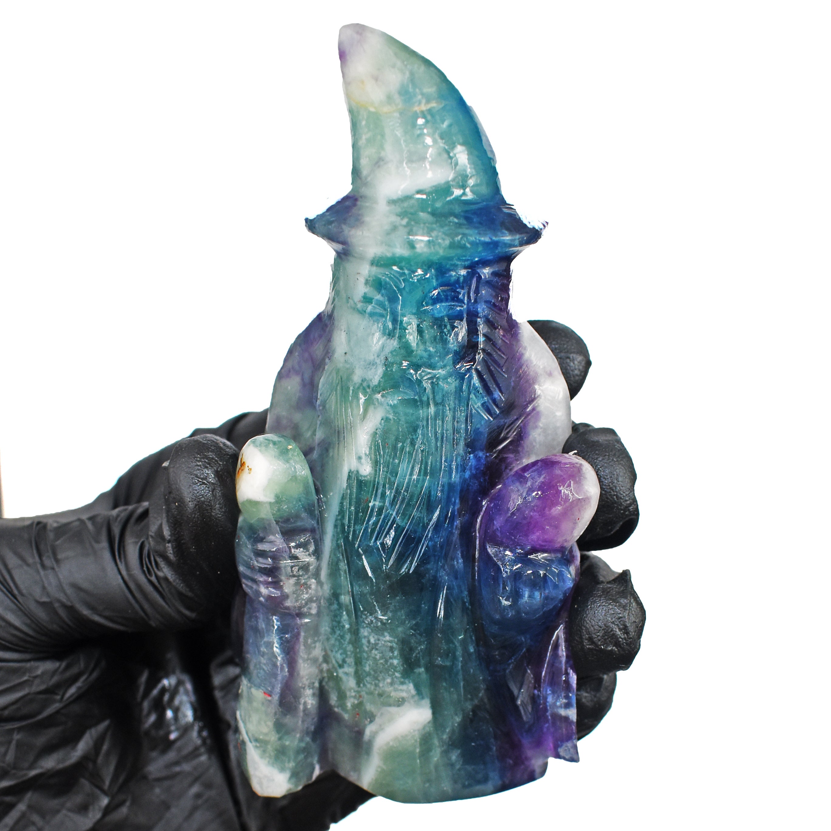 Beautiful 1126.00 Cts Genuine Multicolor Fluorite Hand Carved Premium Wizard