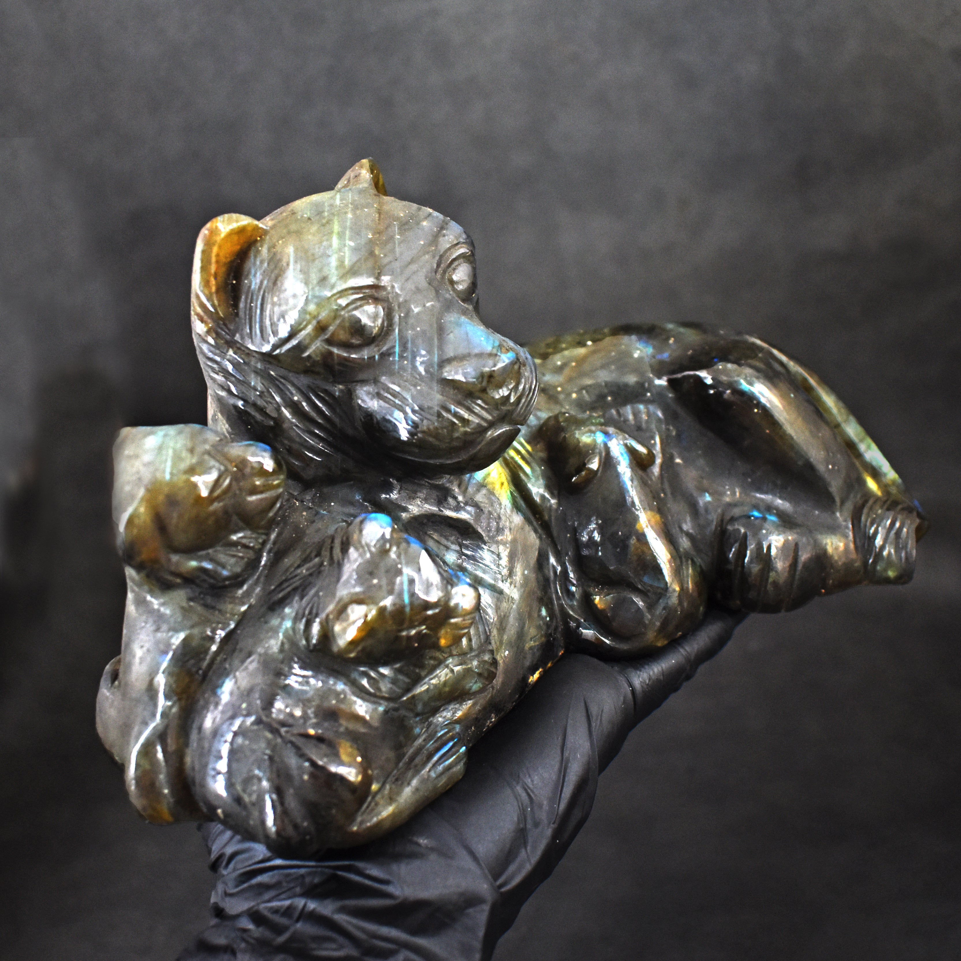 Stunning 10295.00 Cts Amazing Flash Labradorite Carved Doggy With Puppies 2026 Collection