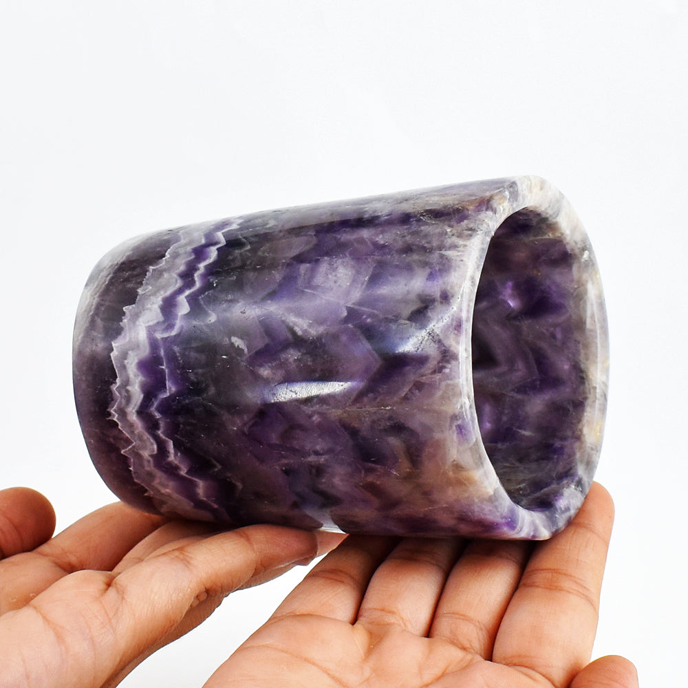 Amazing  2975.00 Carats Genuine Chevron Amethyst Hand Carved Crystal Gemstone Carving Glass