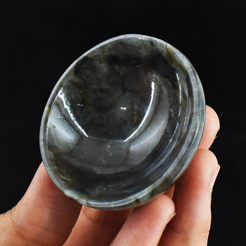 Craftsmen 144.00 Carats  Genuine Labradorite Hand Carved  Crystal Gemstone Carving Bowl