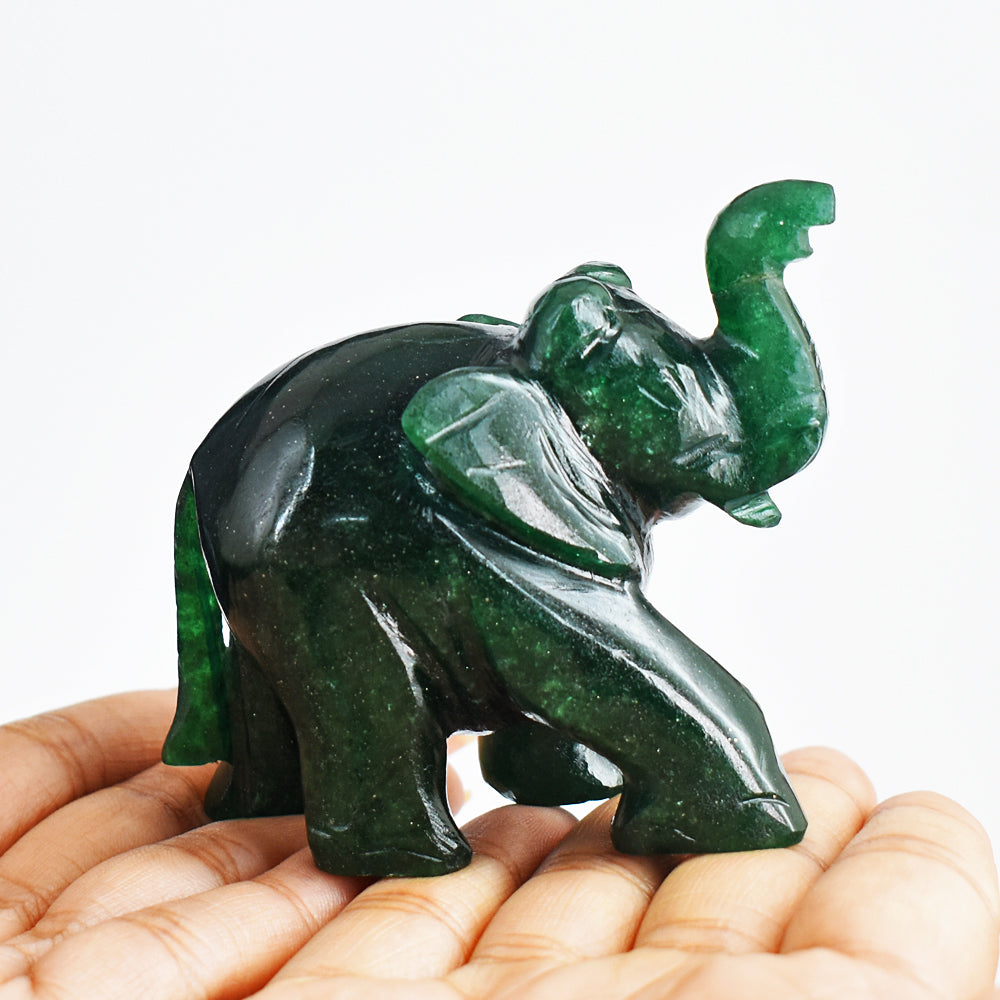 Gorgeous 818.00 Cts Genuine Green Jade Hand Carved Crystal Gemstone Carving Elephant