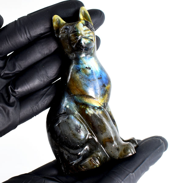 Amazing 994.00 Cts Genuine 994.00 Cts Genuine Labradorite Hand Carved Cat Crystal Carving Gemstone