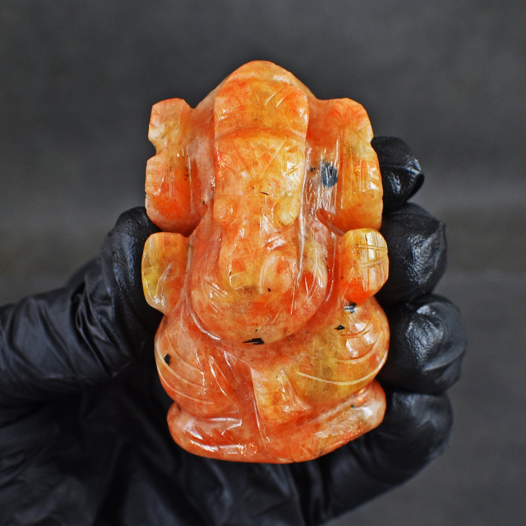 Artisian 379.00 Carats Sunstone Divine Hand Carved Genuine Crystal Gemstone Carving Lord Ganesha
