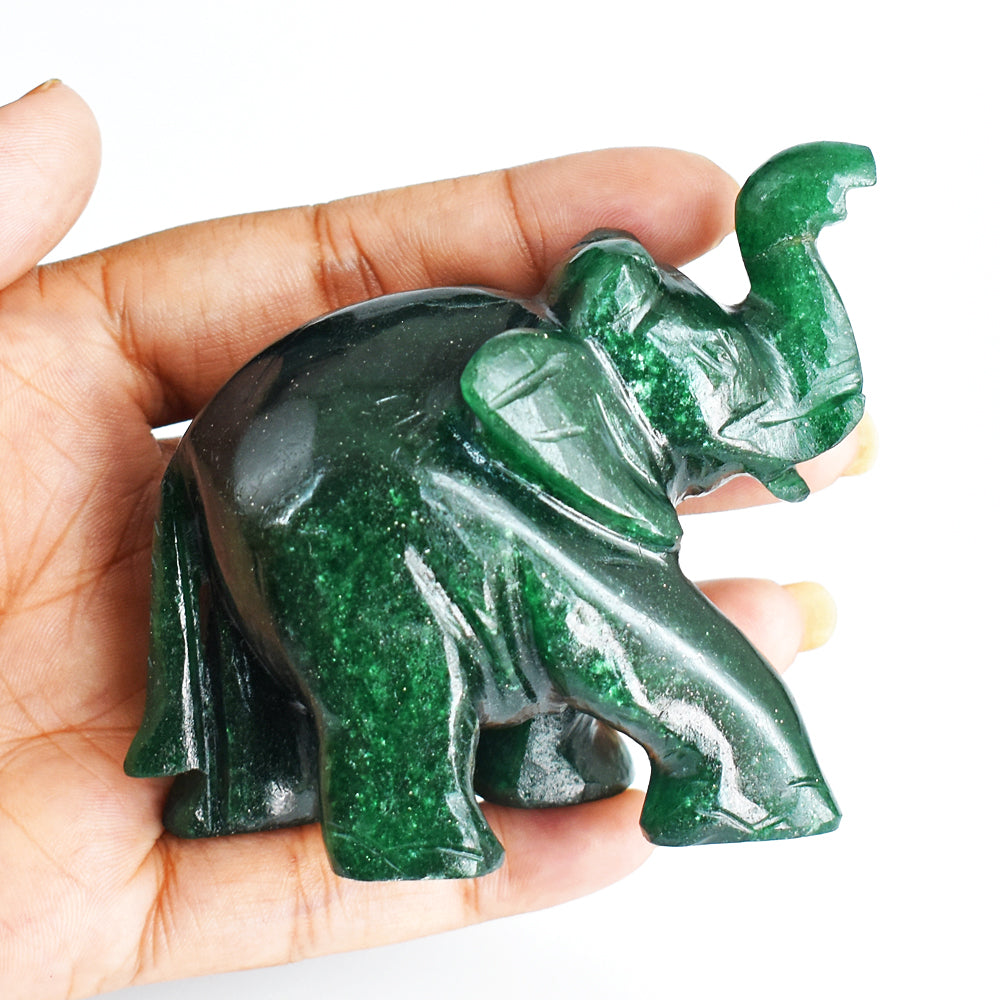 Gorgeous 818.00 Cts Genuine Green Jade Hand Carved Crystal Gemstone Carving Elephant