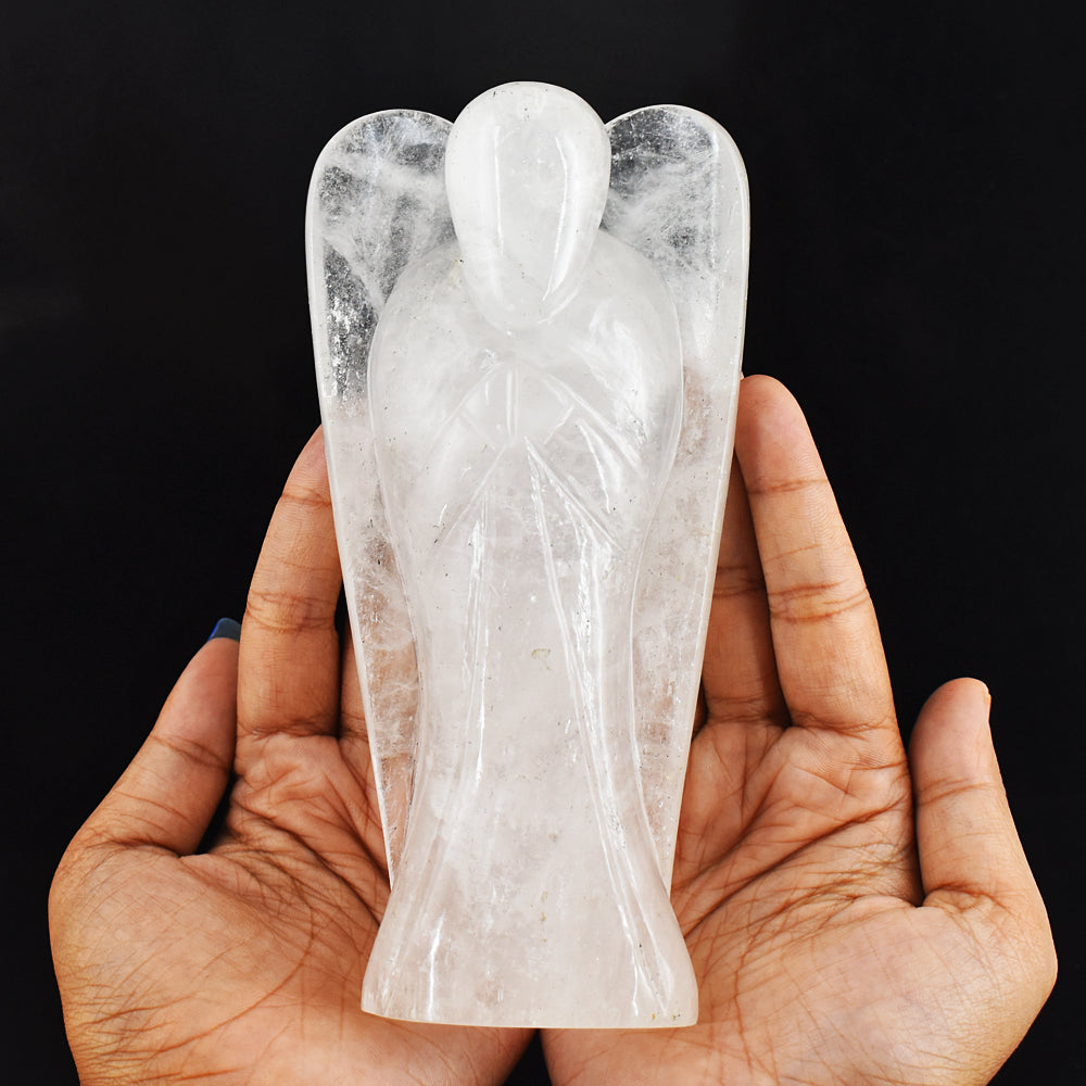 Natural 3384.00 Cts Genuine white Quartz Hand Carved Crystal Healing Praying Angel