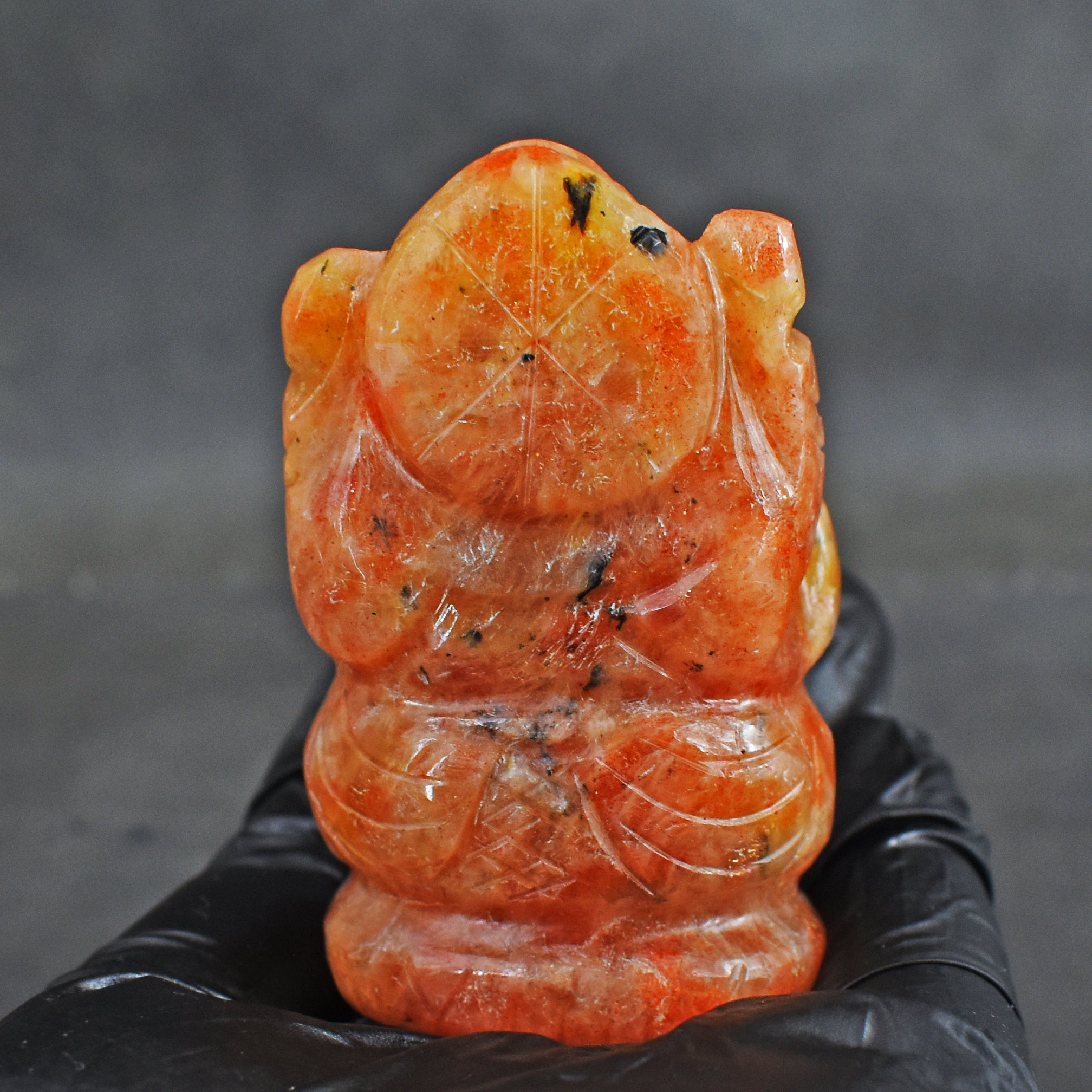 Artisian 379.00 Carats Sunstone Divine Hand Carved Genuine Crystal Gemstone Carving Lord Ganesha