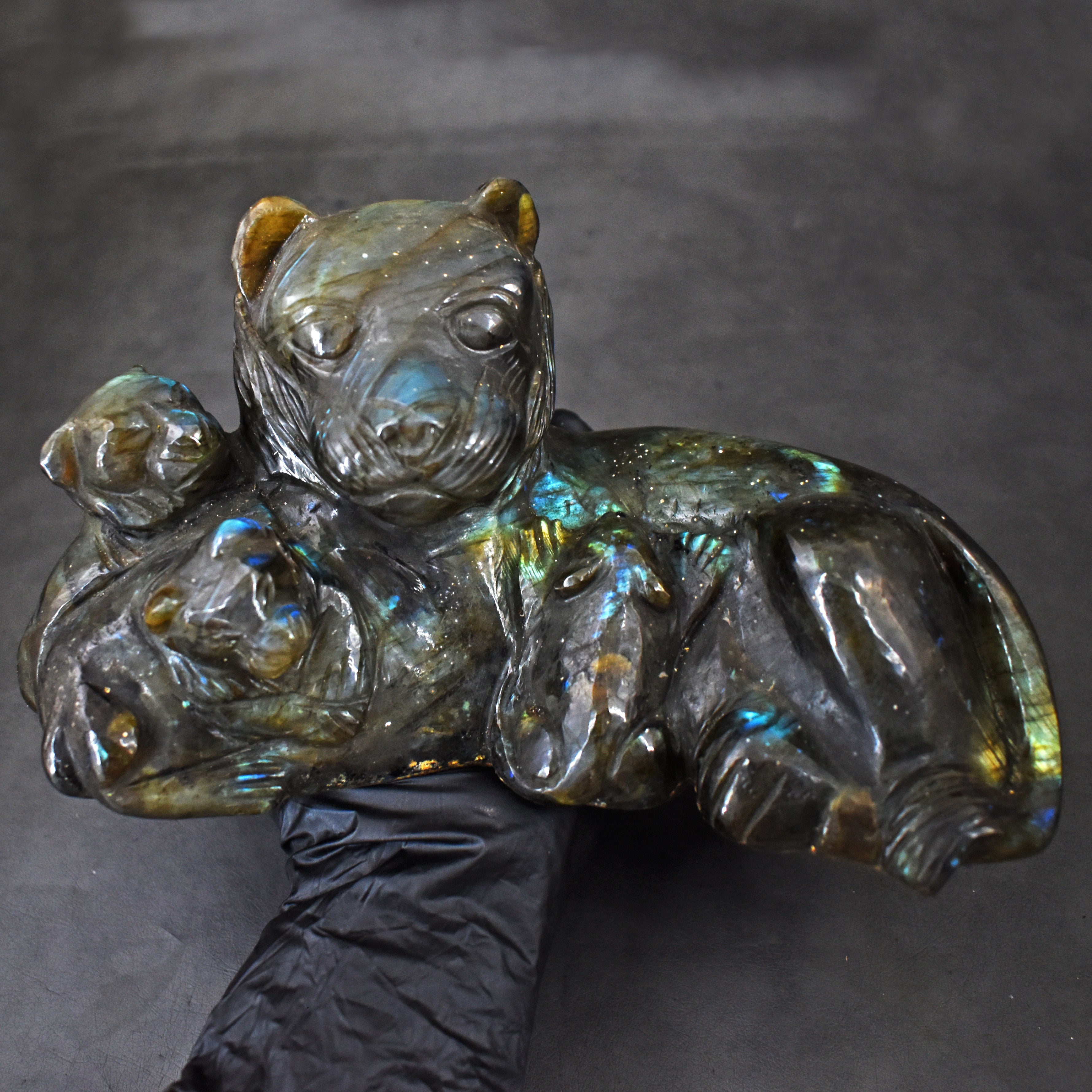 Stunning 10295.00 Cts Amazing Flash Labradorite Carved Doggy With Puppies 2026 Collection