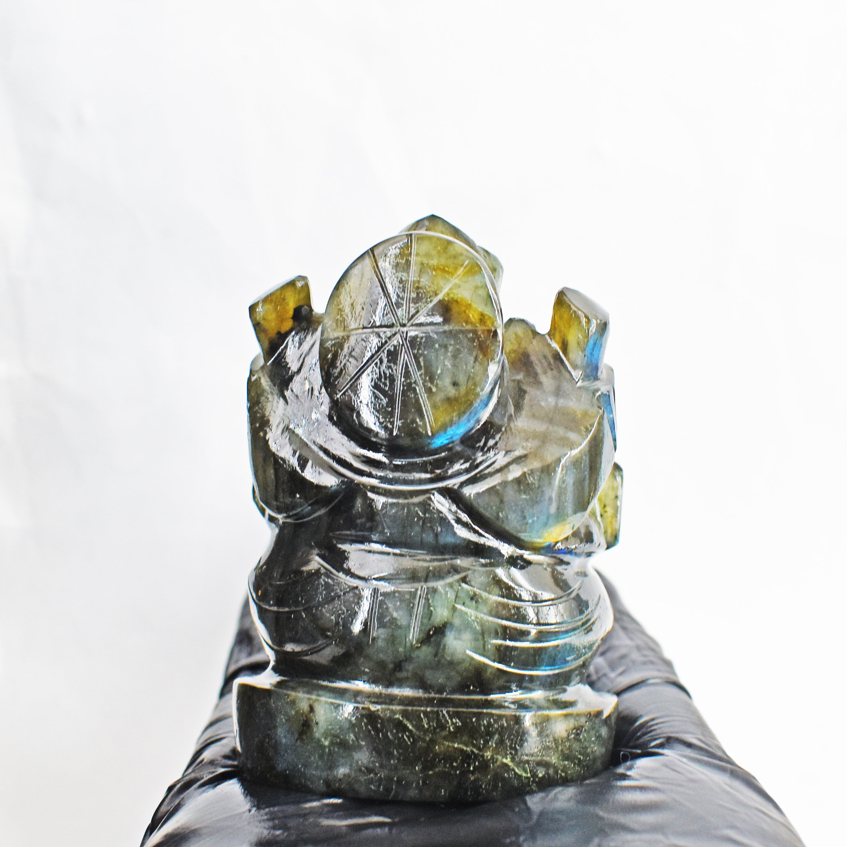 Gorgeous 672.00 Cts Genuine Blue Flash Labradorite Divine Hand Carved Crystal Lord Ganesha Gemstone Carving
