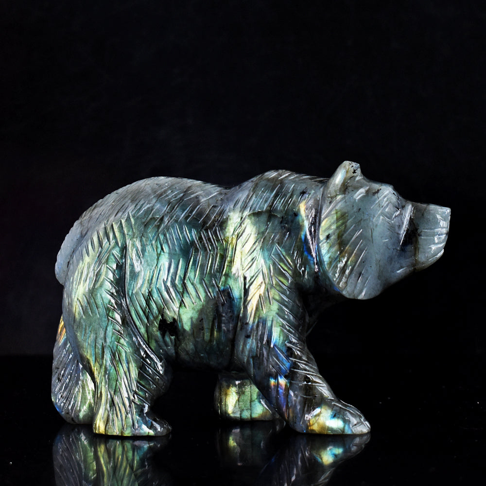 Exclusive 2516.00 Cts  Genuine Amazing Flash Labradorite Hand Carved  Bear  Gemstone  Carving