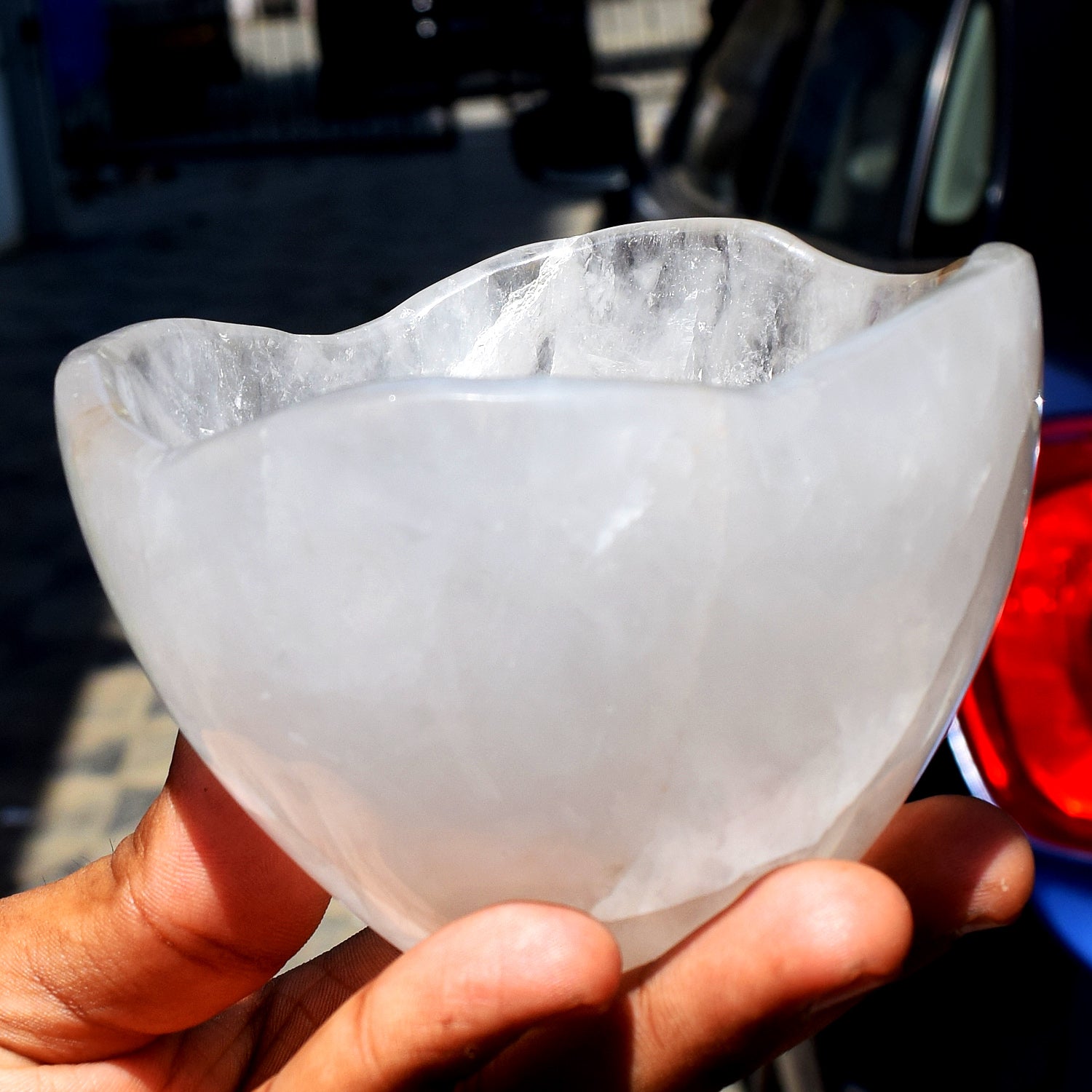 Very Attractive 3056.00 Carats Genuine White Quartz Hand Carved Crystal Gemstone Carving Big Bowl