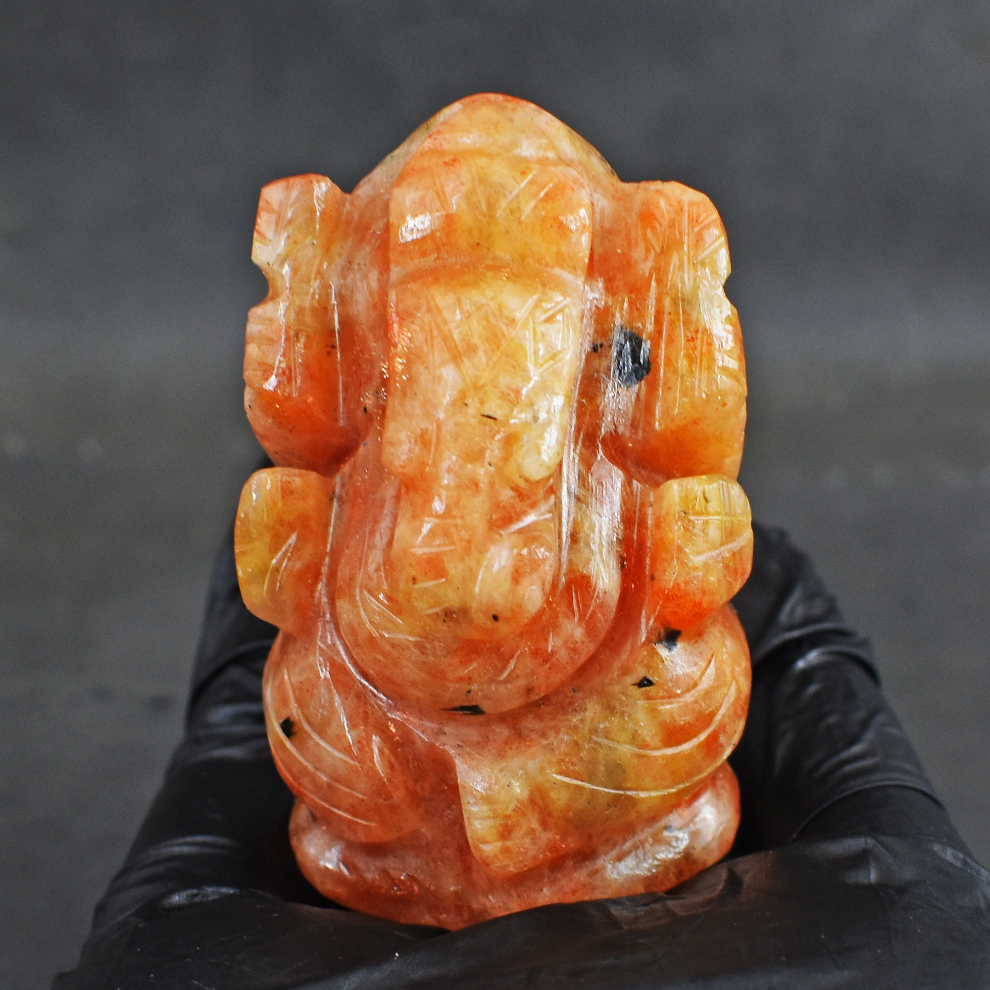 Artisian 379.00 Carats Sunstone Divine Hand Carved Genuine Crystal Gemstone Carving Lord Ganesha