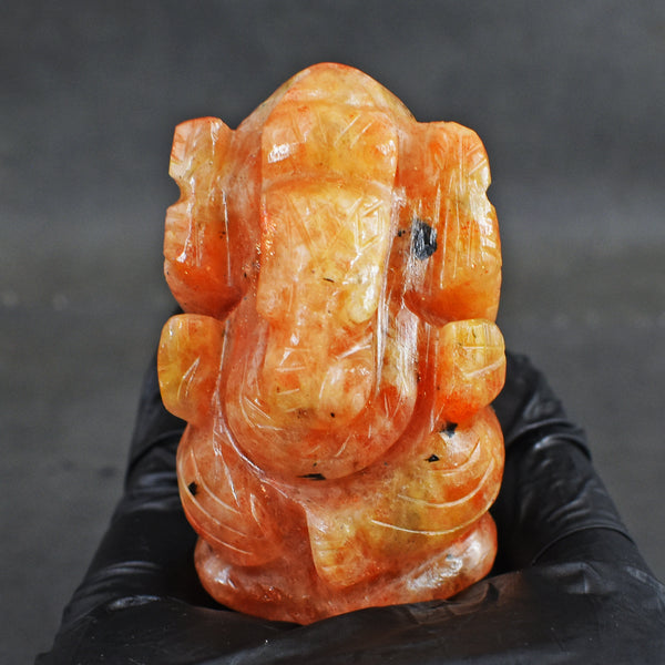 Artisian 379.00 Carats Sunstone Divine Hand Carved Genuine Crystal Gemstone Carving Lord Ganesha