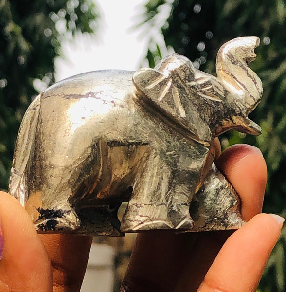 Gracious 785.00 Cts Genuine Pyrite Hand Carved Gemstone Premium Elephant Crystal
