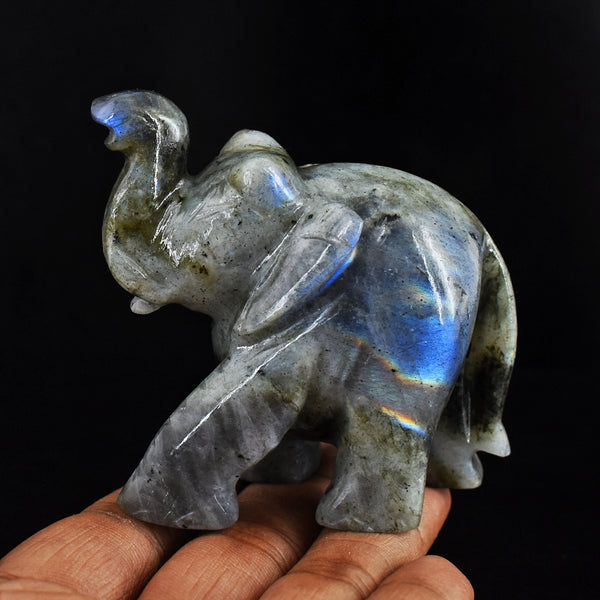 Blue Flash Labradorite  760.00 Cts Genuine Hand Carved Crystal Gemstone Carving Elephant