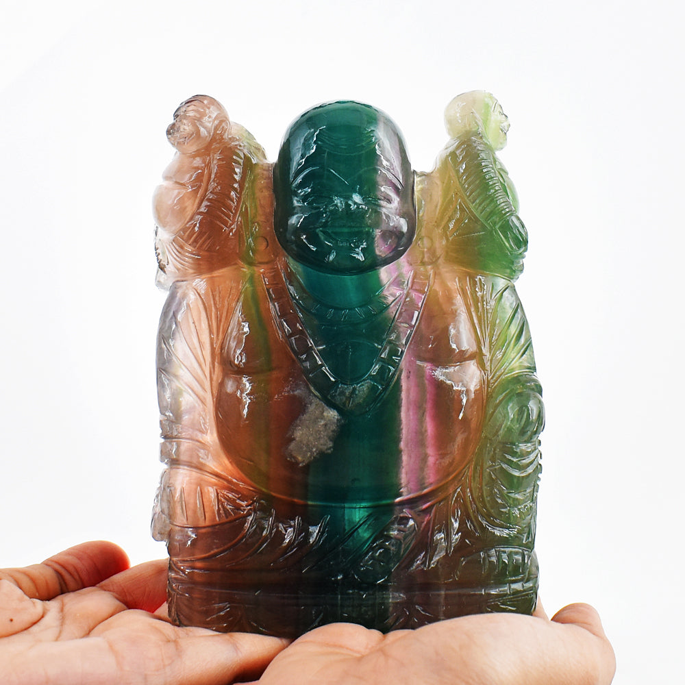 Natural 8500.00 Cts Genuine Multicolor Fluorite Hand Carved Crystal Gemstone Laughing Buddha Carving