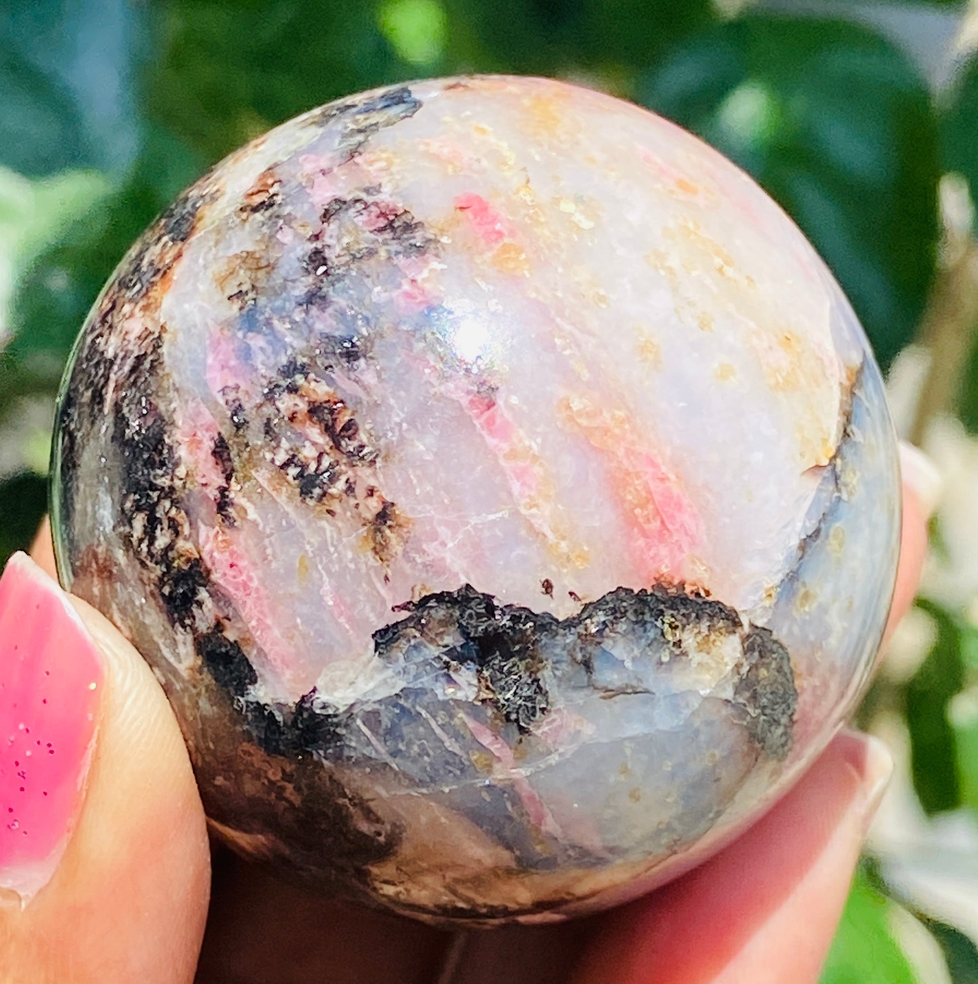 Exclusive 648.00 Cts Genuine Rhodonite Carved Crystal Healing Sphere