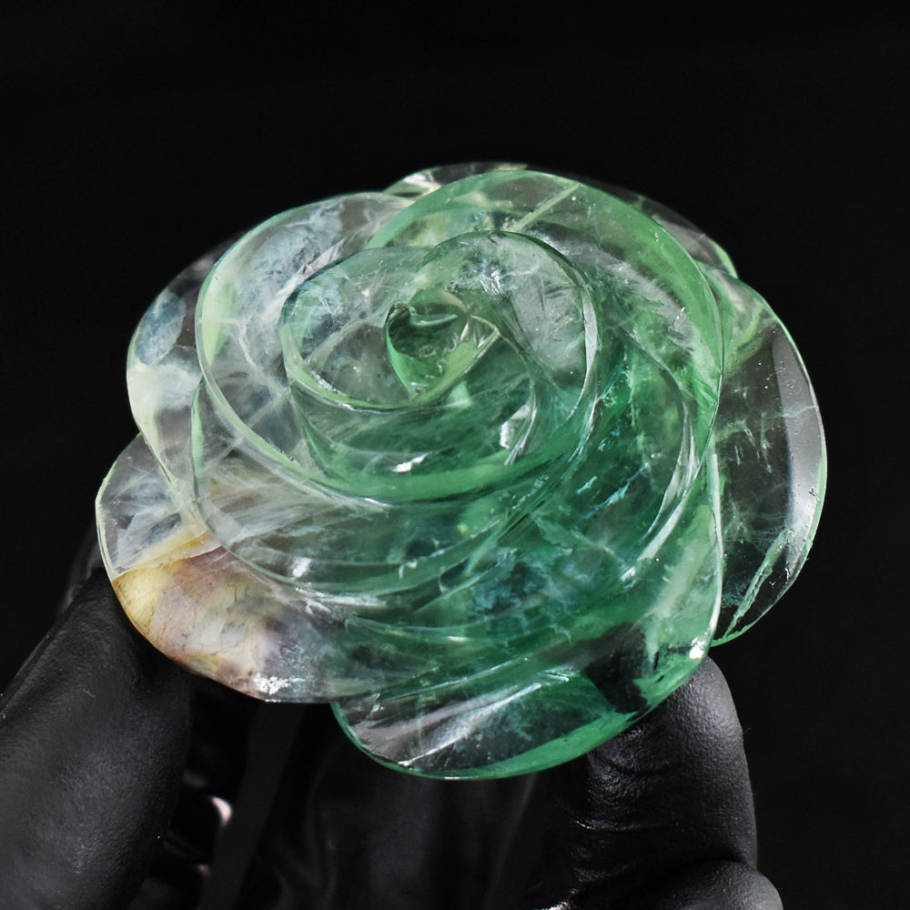 Artisian 382.00 Cts Genuine Green Fluorite Hand Carved Gemstone Rose Carving