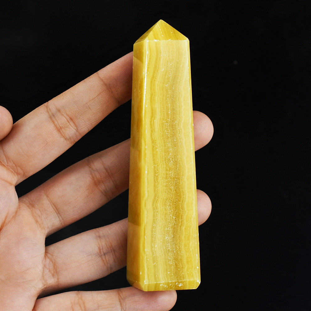 520.00 Cts Genuine Yellow Agate Hand Carved Healing Crystal Gemstone Tower Carving
