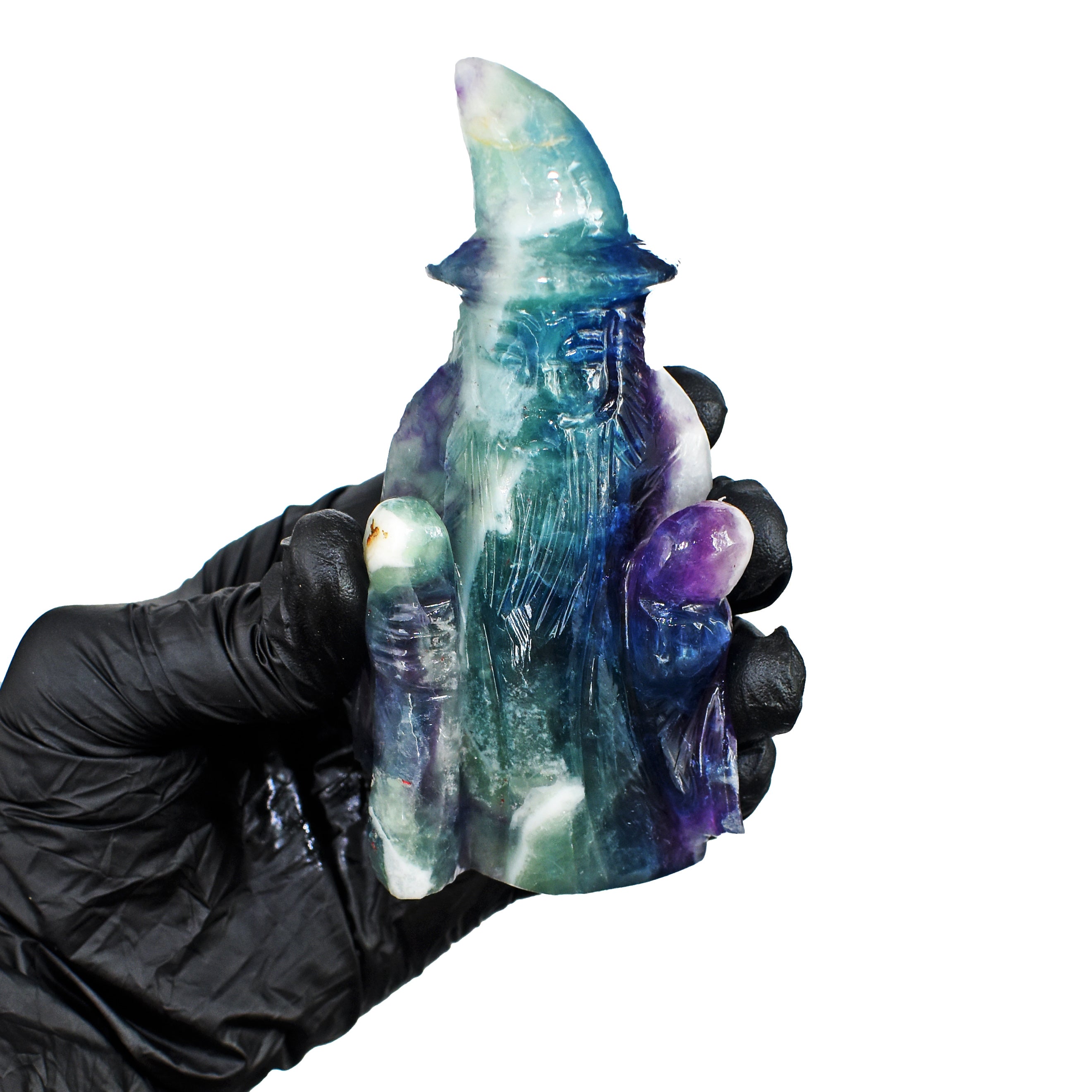 Beautiful 1126.00 Cts Genuine Multicolor Fluorite Hand Carved Premium Wizard