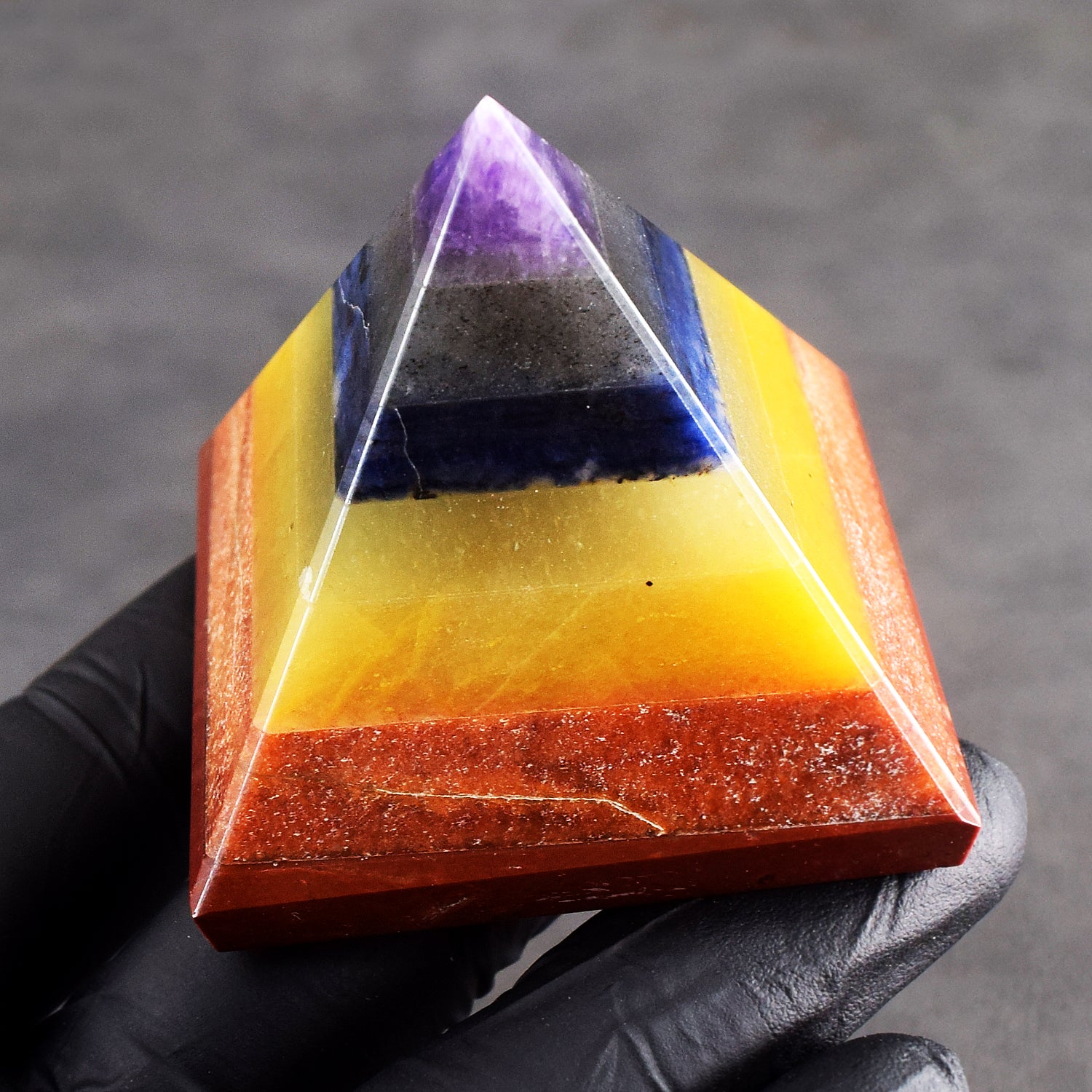 Lovely 727.00 Cts Genuine Seven Chakra Healing Divine Crystal Specimen Pyramid