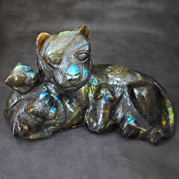 Stunning 10295.00 Cts Amazing Flash Labradorite Carved Doggy With Puppies 2026 Collection