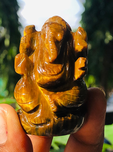 Stunning 302.00 Cts Genuine Tiger Eye Divine Hand Carved Genuine Crystal Gemstone Carving Ganesha