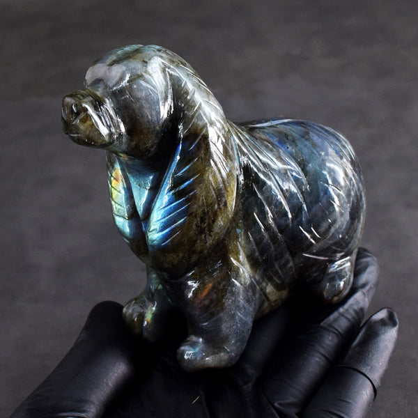 Stunning 2246.00 Cts Genuine Blue Flash Labradorite Hand Carved Premium Dog