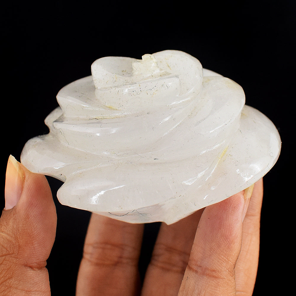 Exclusive 774.00 Carats  Genuine  White  Quartz  Hand Carved Rose Flower Carving Gemstone