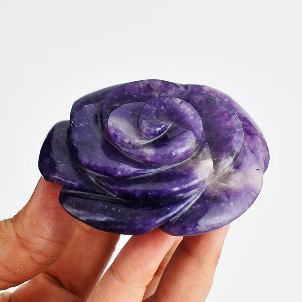 Beautiful 509.00 Carats  Genuine  Amethyst  Hand  Carved  Crystal Rose  Flower  Gemstone  Carving