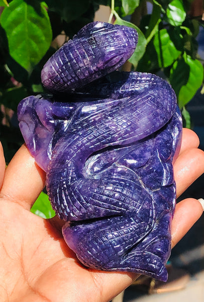 Amazing 1266.00 Cts Genuine Lepidolite Hand Carved Genuine Crystal Gemstone Carving Snake 2026  Collection
