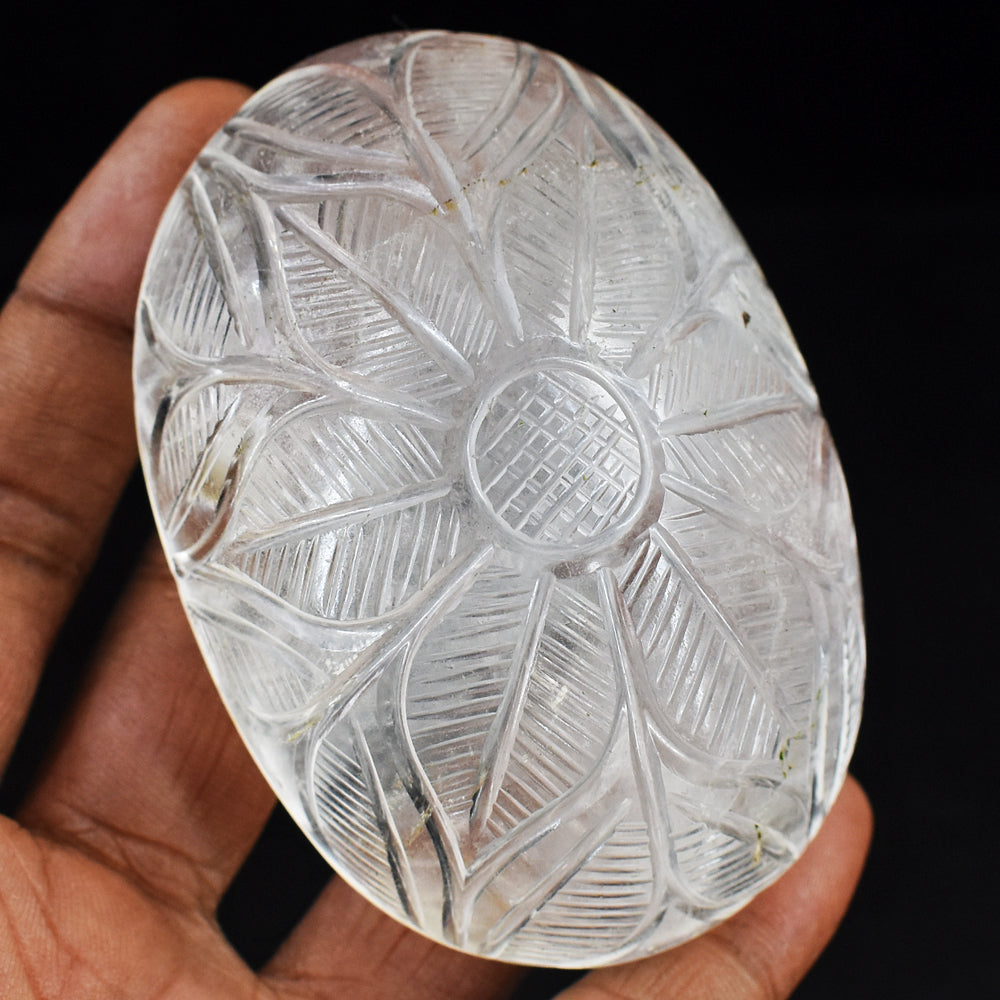 Gorgeous 999.00 Cts  White Quartz Hand Carved Genuine Crystal Gemstone  Mughal Carved Cabochon