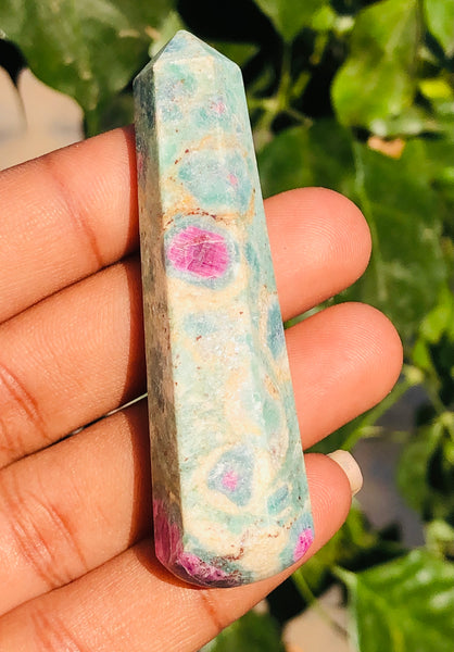 Artisian 135.00 Cts Genuine Pink In Ruby Fuchsite Hand Carved Crystal Gemstone Healing Point