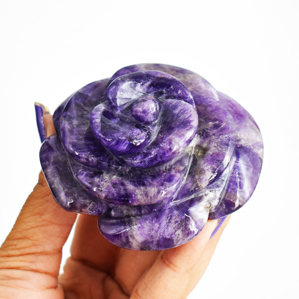 Beautiful   775.00 Carats  Genuine  Amethyst  Hand  Carved  Rose  Flower  Gemstone Carving