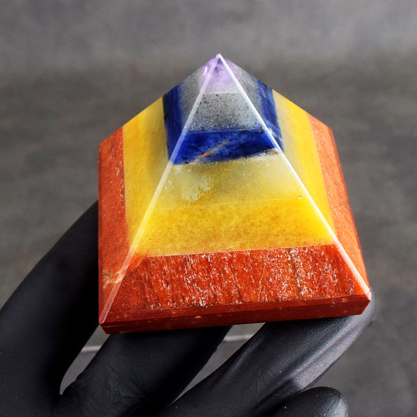 Lovely 859.00 Cts Genuine Seven Chakra Healing Divine Crystal Specimen Pyramid