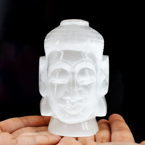 Exclusive 2700.00 Cts Genuine Selenite Hand Carved Crystal Gemstone Buddha Head Carving