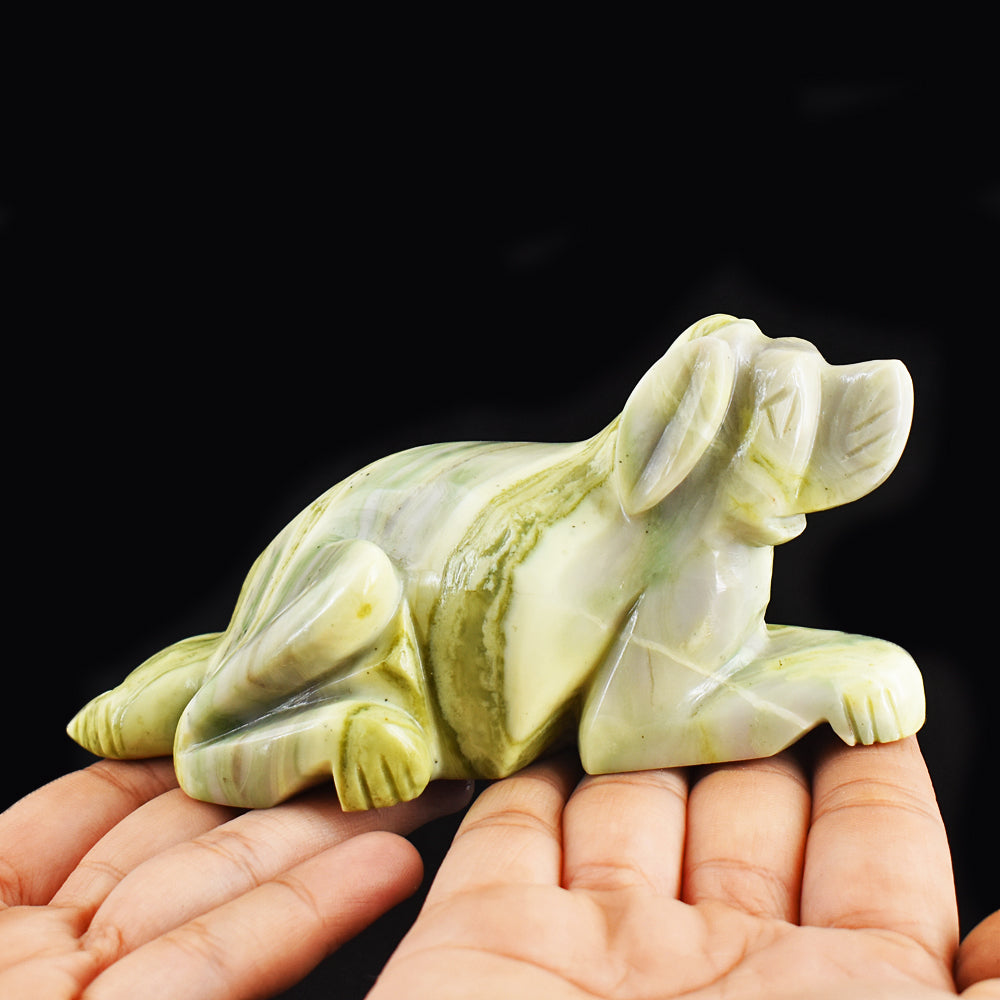 Amazing 1827.00 Carats  Genuine Serpentine  Hand Carved Crystal Gemstone Dog Carving