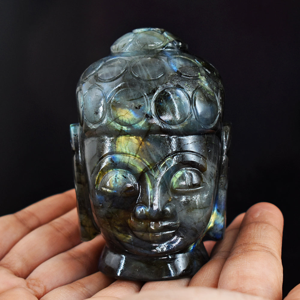 Amazing 2263.00 Carats Amazing Flash Labradorite Hand Carved Lord Buddha Head Idol