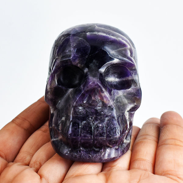 Artisian 2175.00  Cts Genuine Chevron Amethyst Hand Carved Gemstone  Skull Carving