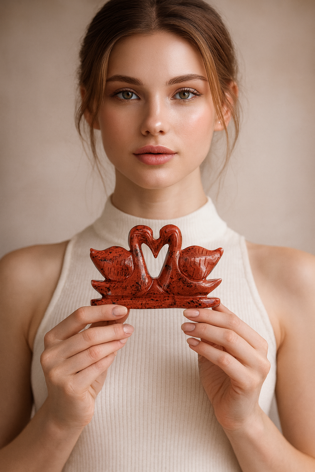 Fantastic 621.00 Cts Genuine Mahogany Jasper Premium Love Carved Swan Pair