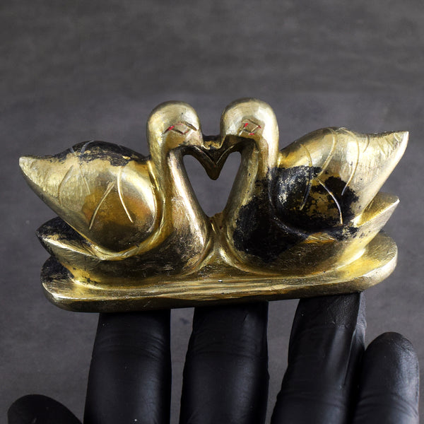 Stunning 1101.00 Cts Genuine Pyrite Hand Carved Premium Love Swan Pair