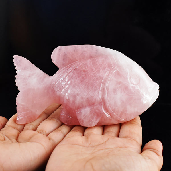 Natural 1955.00 Carats  Genuine Pink Rose Quartz  Hand Carved Crystal Gemstone Carving Fish