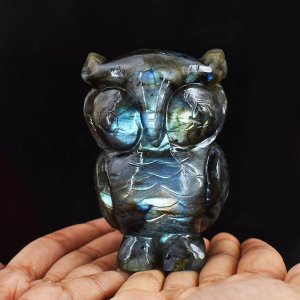 Beautiful 1669.00  Cts Genuine  Amazing  Flash Labardorite Hand Carved Gemstone Owl Carving