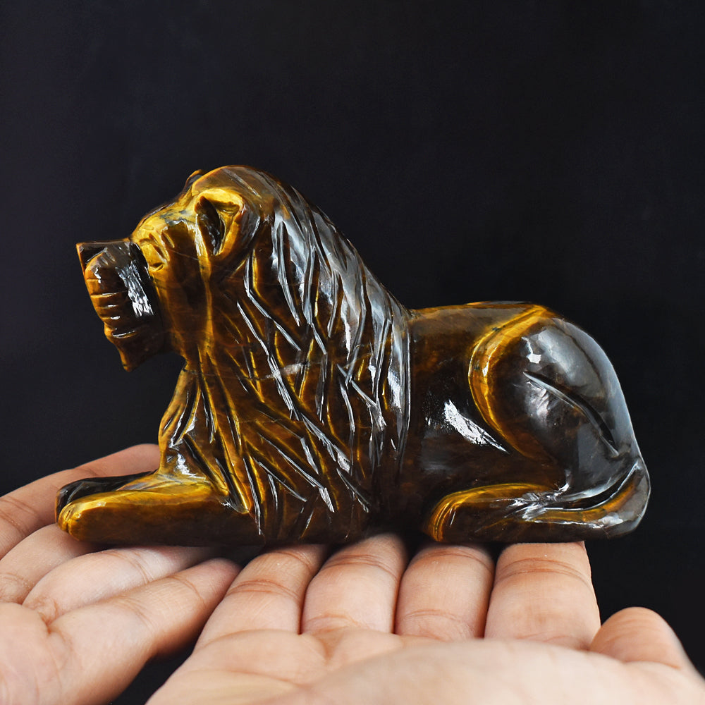 Artisian  1554.00 Cts Genuine Golden Tiger Eye  Hand Carved  Crystal Gemstone Carving Lion