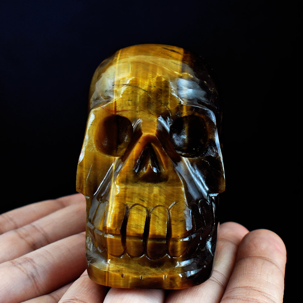 Amazing 1665.00 Carats  Genuine Golden Tiger Eye  Hand  Carved Crystal Gemstone Carving Skull