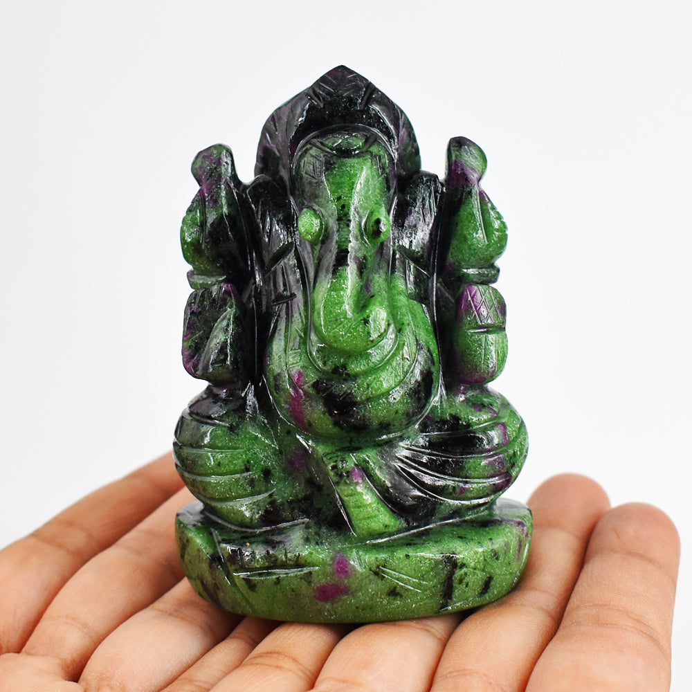Beautiful  1490.00 Cts Genuine Ruby Zoisite Hand Carved Crystal Gemstone Carving Lord Ganesha
