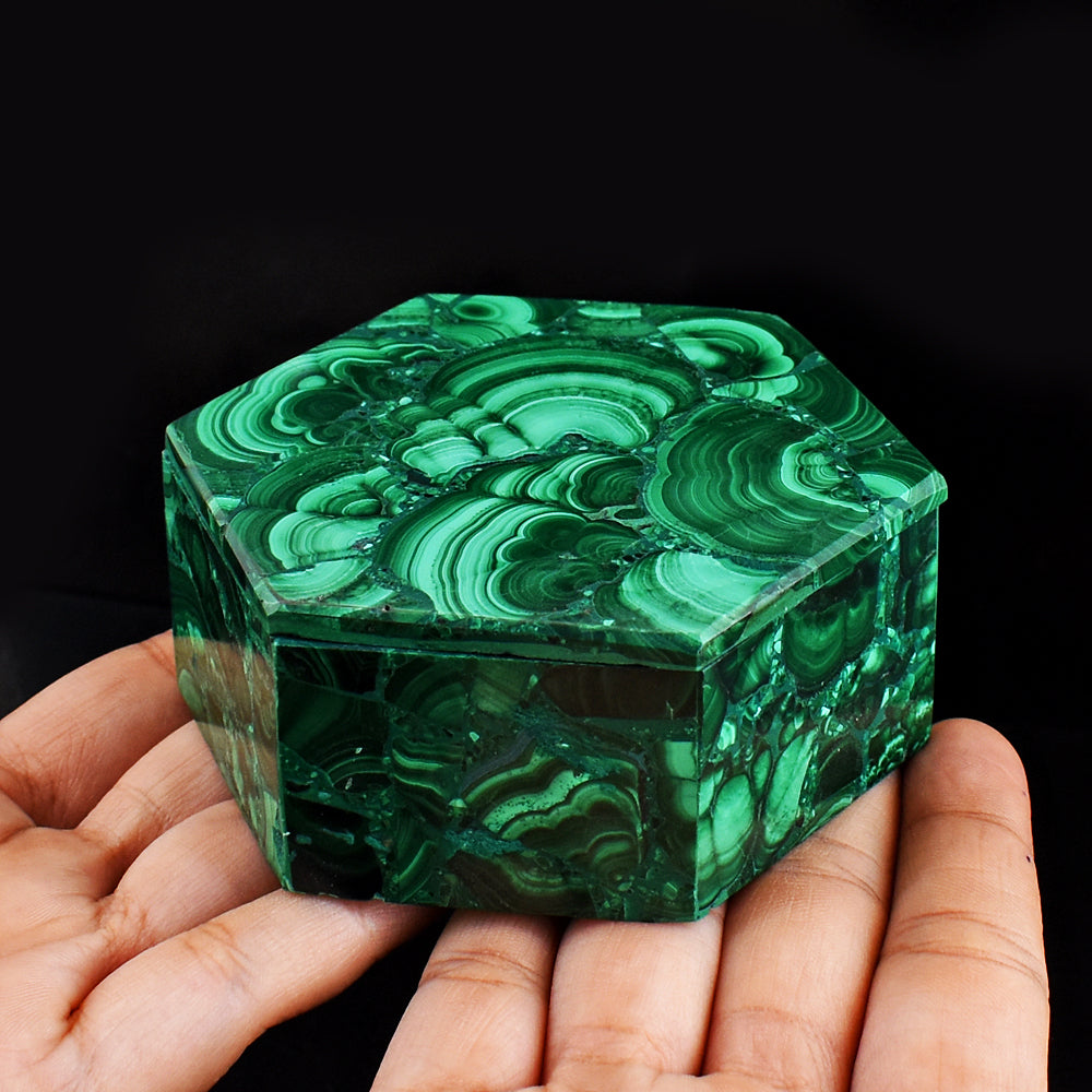 Gorgeous 1319.00 Carats Genuine Malachite Hand Carved Crystal Gemstone  Box Carving