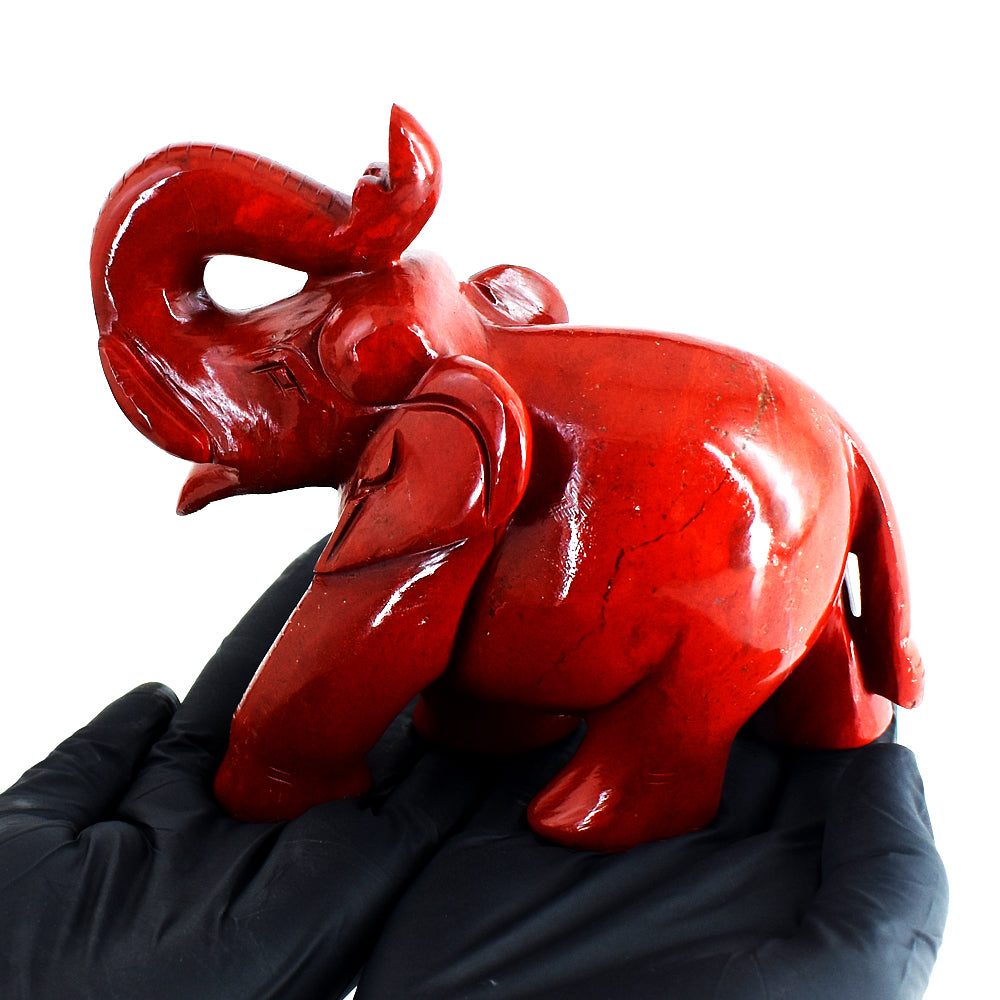 Stunning 3930.00 Cts Genuine Red Jasper Hand Carved Gemstone Crystal Elephant Carving