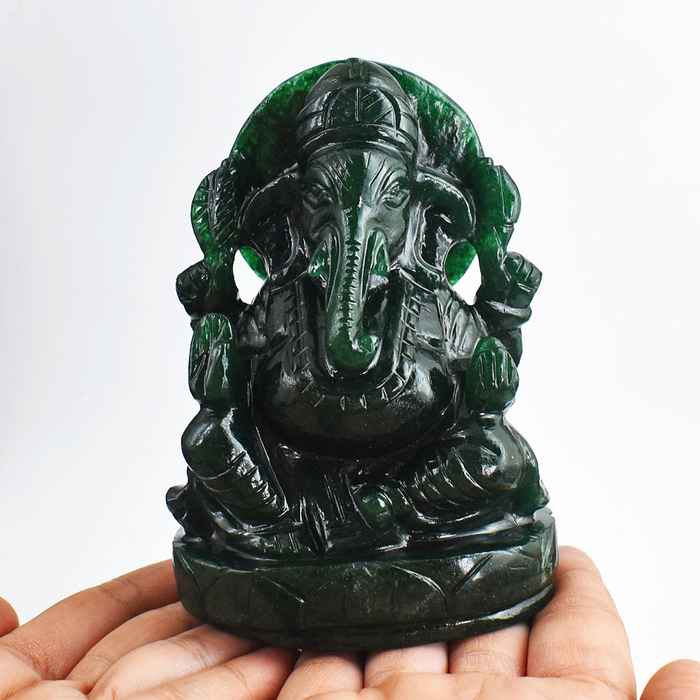 Beautiful 3243.00 Cts Genuine Green Jade Hand Carved Crystal Lord Ganesha Gemstone Carving