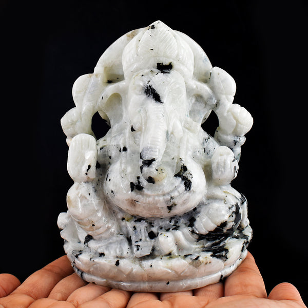 Amazing 5121.00 Cts Genuine Moonstone Hand Carved  Lord Ganesha Idol Gemstone Carving